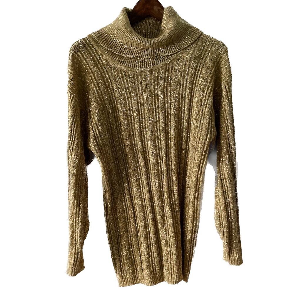 Western Connection vintage gold metallic ribbed knit turtleneck sweater size M